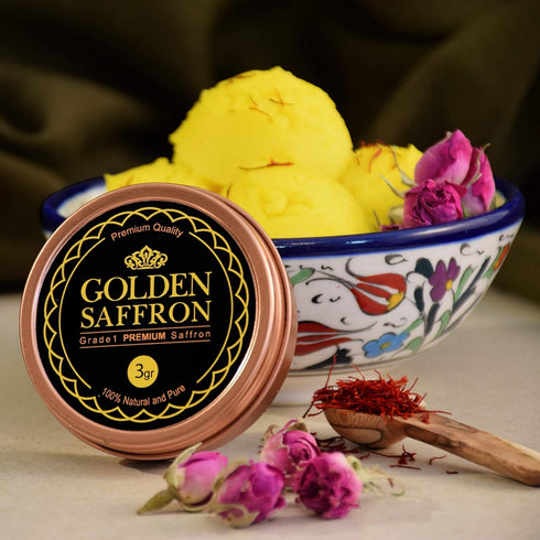 Golden Saffron, Finest Pure Premium All Red Saffron Threads, Grade A+ Super Negin, Non-GMO Verified. For Tea, Paella, Rice, Desserts, Golden Milk ...