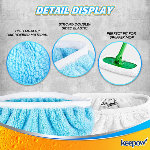 KEEPOW Reusable Microfiber Mop Pads for Swiffer Sweeper Mop, Washable Wet Pad Refills for Wet & Dry Use, Microfiber Dry Sweeping Cloths for Hardwo...