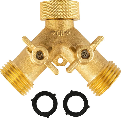 INNAV8 Garden Hose Splitter 2 Way Heavy Duty - SOLID BRASS Hose Splitter Features Easy to Open Valves - Garden Hose Y Splitter for Outdoor Faucet ...