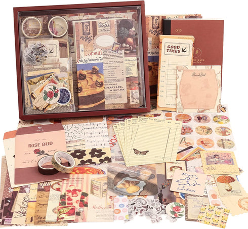 348 Pcs Scrapbooking Supplies Kit, Vintage Aesthetic Scrapbook Kit for Bullet Junk Journal, Stationery, A6 Grid Notebook, DIY Journaling Supplies,...