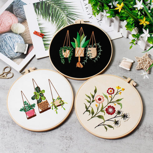 ojindiy 3Pack Embroidery Starter Kit with Pattern and Instructions, DIY Beginner Starter Stitch Kit Include 1Embroidery Hoop, 3 Embroidery Kit for...