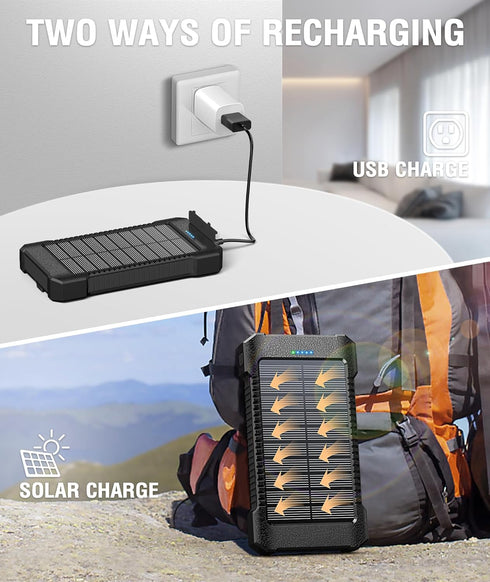 Solar Power Bank 26800mAh,Portable Solar Charger with Suction Cup Mount,IPX7 Waterproof Dustproof Shockproof Battery Pack with 3 USB Ports,with 3 ...