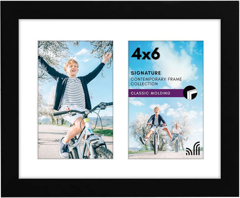 Americanflat 4x6 Double Picture Frame with Shatter-Resistant Glass - Fits Two 4x6 Photos or use as One 8x10 Picture Frame - Signature Collection -...