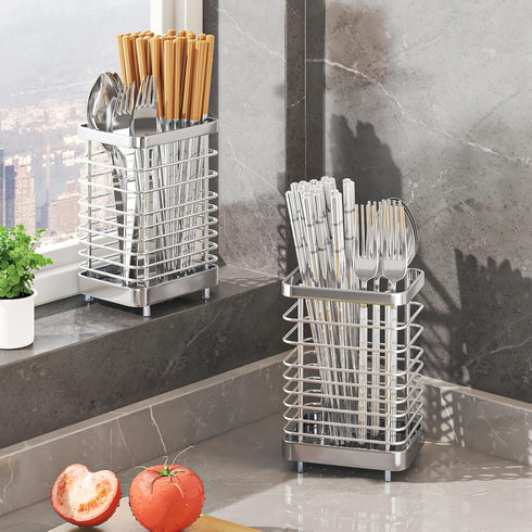 Kitchen Utensil Drying Rack,304 Stainless Steel Chopsticks Spoon Fork Knife Drainer Basket Flatware Storage Drainer, Dish Drainer for Kitchen Coun...
