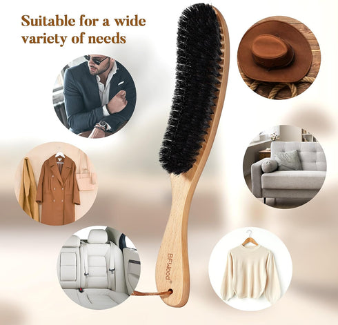 BFWood Clothes Brush - Boar Bristle Hat Brush Lint Brush for Suits, Cashmere, Wool, Velvet, Suede and Pet Hair - Large Beech Handle...