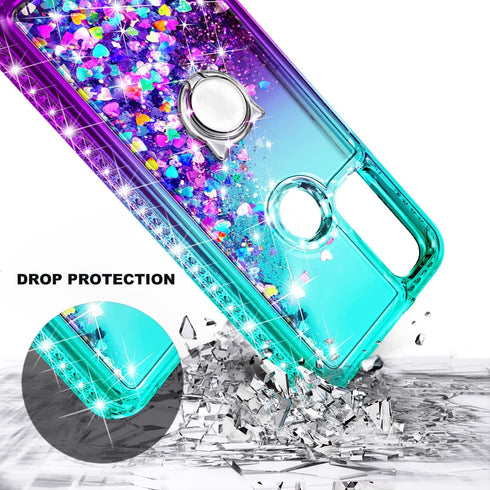 NZND Case for Motorola Moto G Pure/Moto G Play 2023/ Power 2022 with Tempered Glass Screen Protector, Ring Holder/Wrist Strap, Glitter Floating Li...