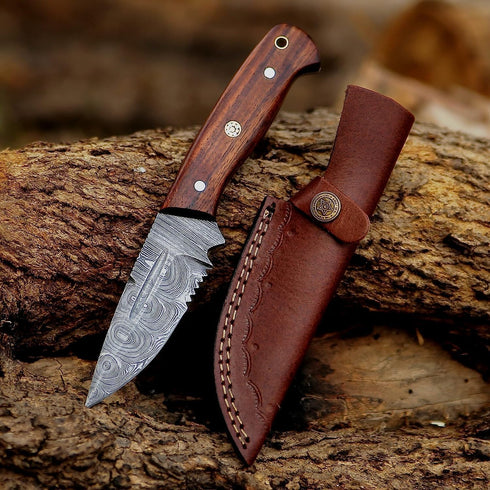 Damascus Custom Handmade Hunting Knife Survival Knife - Ideal for Skinning, Camping, Outdoor - EDC Fixed Blade Bush craft Knife with Walnut Wood &...