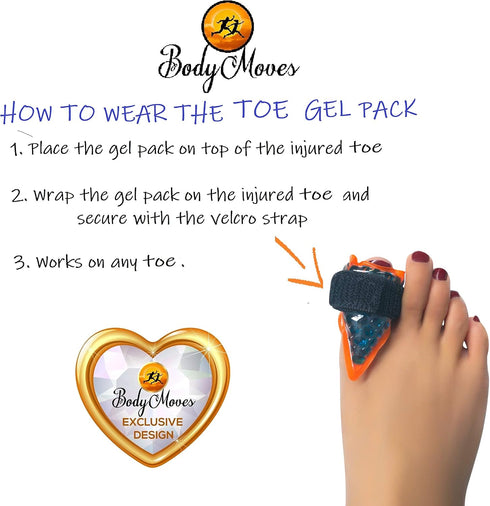 BodyMoves Toe Gel Pack -Reusable hot and Cold Therapy for Trigger Mallet Broken Toe Injuries Pain Knuckle Joint Fracture Relief cryotherapy Strain...