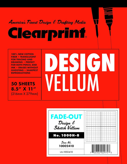 Clearprint 8-1/2" x 11" 1000H Design Vellum Pad with Printed Fade-Out 8x8 Grid, 16 lb., 100% Cotton, 50 Sheets, 1 Each...