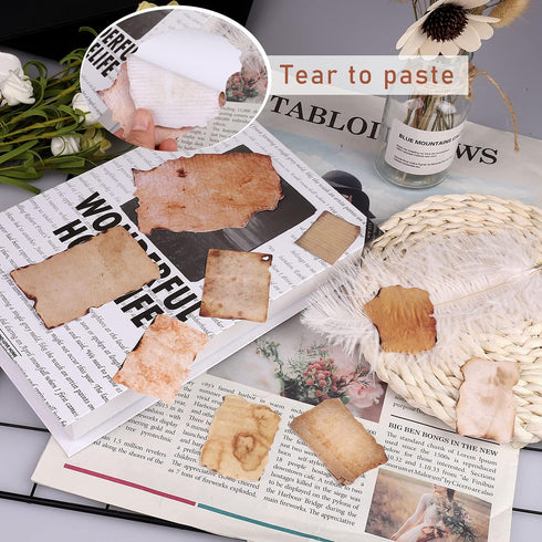 Vintage Scrapbook Paper Stickers, 90 Pcs Antique Looking Aged Paper Classic Old Writing Sticker for Scrapbook, Planner, Craft (2 Styles)...