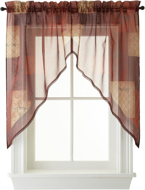 No. 918 Eden Inspirational Patchwork Semi-Sheer Rod Pocket Kitchen Curtain Swag Pair, 56" x 36", Multi...
