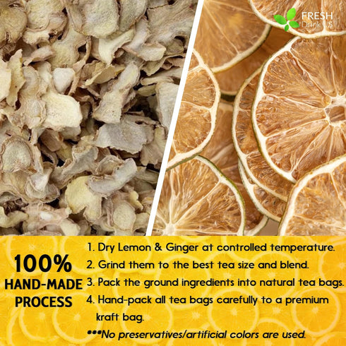 Premium 75 Lemon Ginger Tea Bags, 100% Natural Ingredients, Hand-made Blend of Lemon and Ginger Flowers, Eco-conscious Tea Bags. Lemon Ginger Herb...