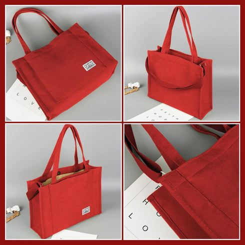 Corduroy Tote Canvas Bag, Large Satchel Handbag Shoulder Bags Fashion Casual Travel Shopping Daily Bag...