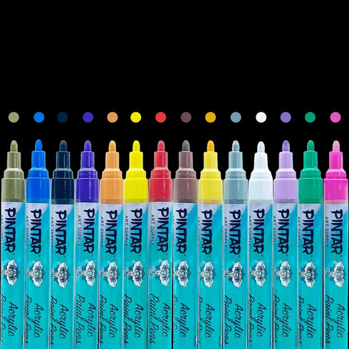 PINTAR Acrylic Paint Markers Medium Point | 14 PACK | Medium Point Paint Markers - Acrylic Paint Markers Set - Acrylic Paint Pens for Rock Paintin...