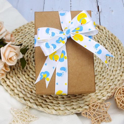 Ribbli Satin Blue Rubber Ducky Craft Ribbon,7/8-Inch x 10-Yard,Blue/White/Yellow,Use for Hair Bows,Wreath,Birthday,Baby Shower,Diaper Cake,Gift Wr...