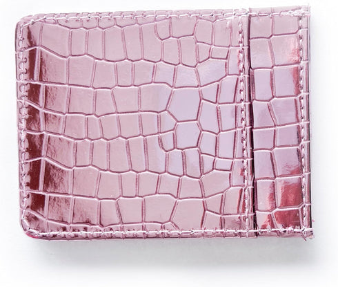 Super Shiny Slim Credit Card Holder Mini Front Pocket Wallet in Mirror Metallic Faux Crocodile pattern (Metalic Pink)...