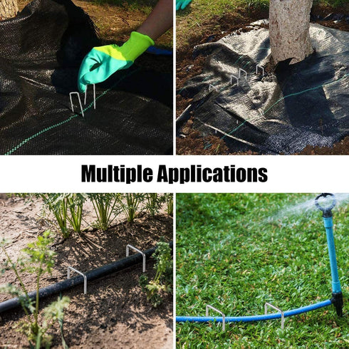 6-Inch Galvanized Landscape Staples, U-Shaped Garden Landscape Pins, Weed Barrier Stakes with Plastic Fixing Caps, for Securing Fences, Outdoor Wi...