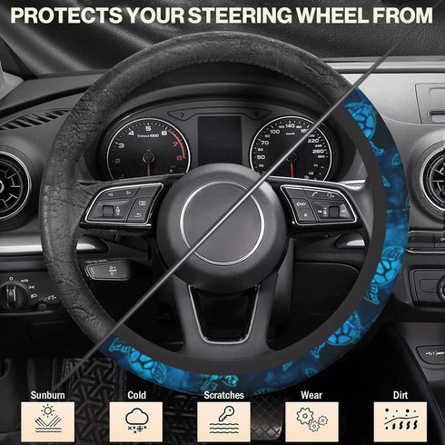 Watercolor Blue Sea Turtle Car Steering Wheel Cover Universal Fit 15 inch, Sweat Absorption Anti-Slip Breathable Neoprene Steering Wheel Protector...