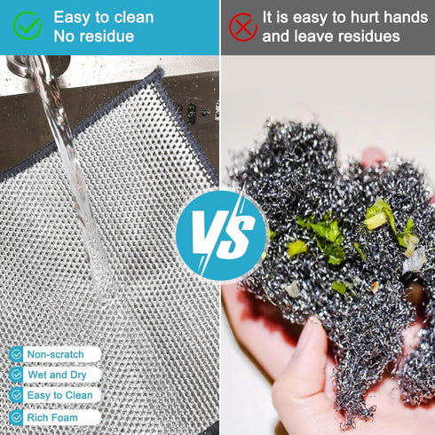 10 Pcs New UpgradeTriple-Layer Non Scratch Wire Dishcloth,Wire Dishwashing Rag,Kitchen Cleaning DishRags,Powerful Multipurpose Wire Miracle Cleani...