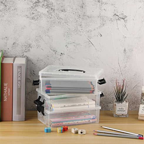 BTSKY 3 Layers Cute Dolphin Clear Plastic Pencil Box - Multipurpose Pencil Case Craft Storage Containers with Lid & Handle, Easy Carry & Stack Cra...