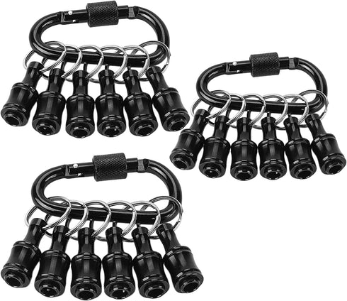 Upgrade 6 Pcs Bit Holder With Black Carabiner 1/4 inch Hex Shank Aluminum Alloy Screwdriver Bits Holder Light-weight Quick-change Extension Bar Ke...