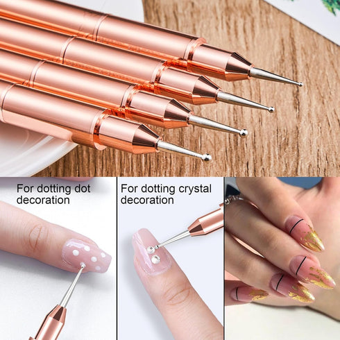 9Pcs Nail Art Brushes Set, Professional Double-Ended Acrylic Liner Detail Brushes for Gel Polish Art Nail, 3D Art Nail Dotting Brush Pen for Manic...