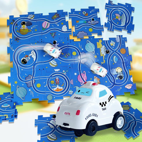 12PCS Puzzle Track Car Paly Set (Universe) with Multiple Assembly Options, Children's Educational Puzzle Track Car Play Set, RailCar Building Toys...