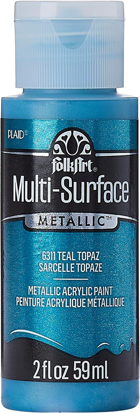 FolkArt Multi-Surface Metallic Paint in Assorted Colors (2 oz), Metallic Teal Topaz...