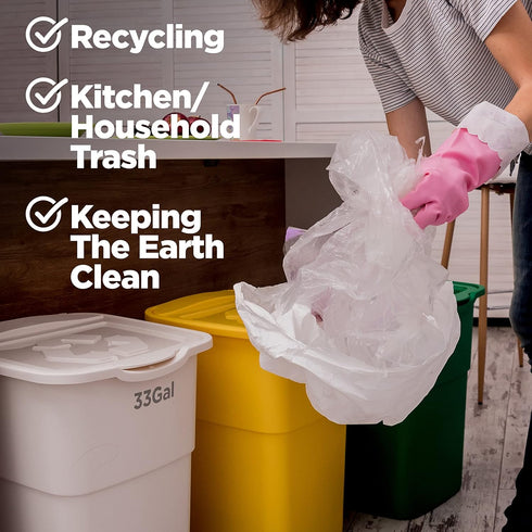 33 Gallon Trash Bags, Recycling Bag, 33 x 39” Garbage Bags (100 COUNT/CLEAR) – Outdoor Industrial Garbage Can Liner for Custodians, Landscapers, L...