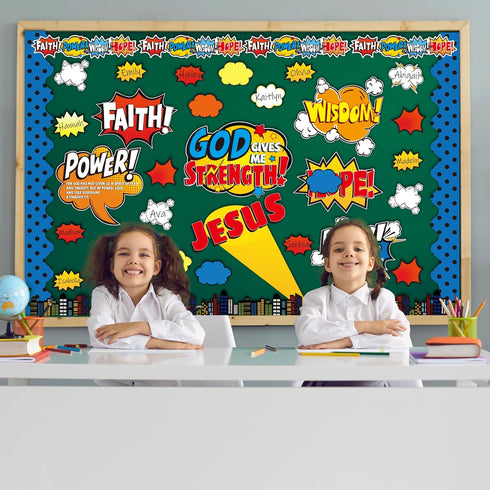 Religious Hero Bulletin Board Set, Super Theme Hero Jesus Religious Decor Bulletin Board Cutouts, Christian Sunday School Preschool Classroom Deco...