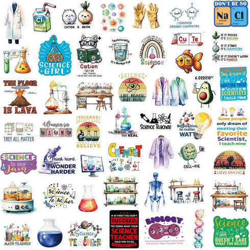 100 Pcs Natural Science Stickers Physics Chemistry Biology Experiment Vinyl Waterproof Stickers Student Laboratory Decals for Laptop Water Bottle ...