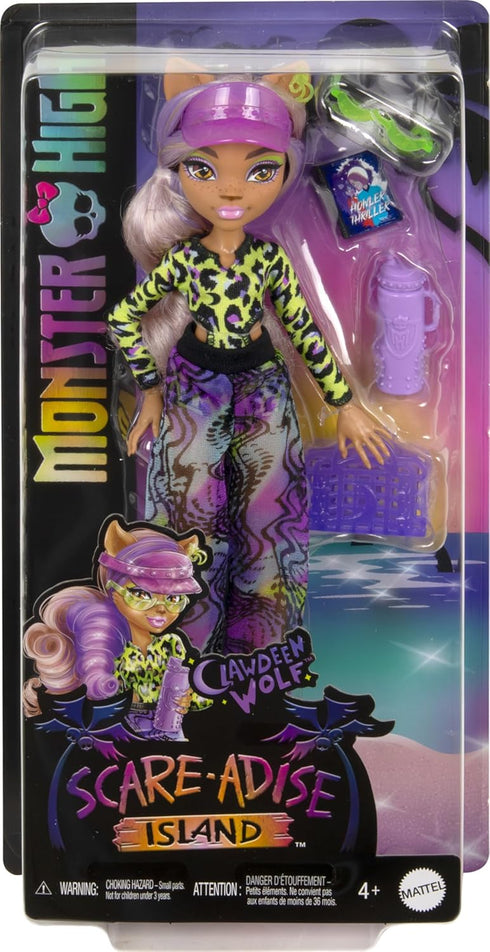 Monster High Scare-adise Island Clawdeen Wolf Doll with Swimsuit, Joggers & Beach Accessories like Visor, Water Bottle, & Book...