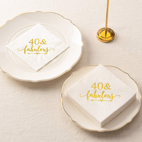 Crisky 40 and Fabulous Cocktail Napkins Gold for Women 40th Birthday Decorations, 40th Birthday Bevergae Dessert Table Supplies, 50Pcs, 3-Ply...