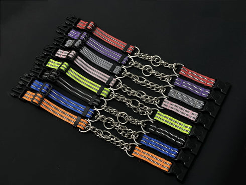 Martingale Collars for Dogs, Heavy Duty Stainless Steel Chain Training Collar, Reflective Nylon Adjustable Collar with Quick Release Buckle, Suita...