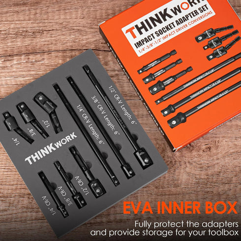 THINKWORK Impact Socket Adapter Set, 1/4" 3/8" 1/2" Drill Socket Adapter, 1/4" Hex Shank Impact Driver Socket Adapter for Cordless Drill, Impact D...