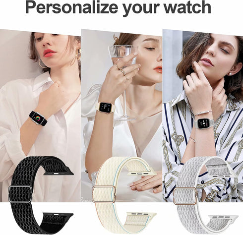 Swhatty Stretchy Nylon Solo Loop Bands Compatible with Apple Watch 38mm/40mm/41mm/42mm for Series 10, Adjustable Braided Sport Elastics Women Men ...