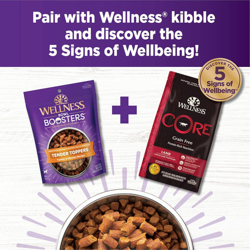Wellness Tender Toppers (Previously Core Bowl Boosters), Grain-Free Natural Dog Food Toppers or Mixers, Made with Real Meat (Turkey & Chicken, 8 o...