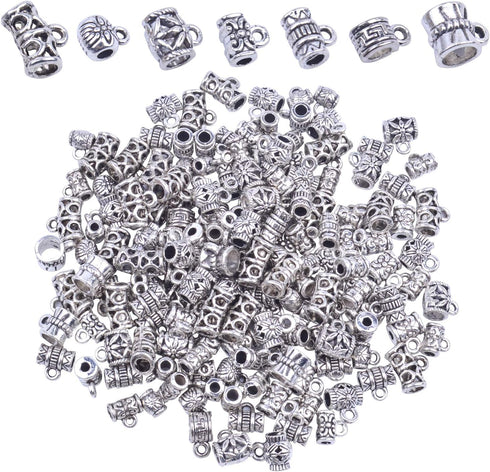 BronaGrand 100g (About 130-170pcs) Mixed Antique Tibetan Silver Bail Beads,Spacer Bead,Bail Tube Beads,Bracelet Charms,Necklace Pendants for Jewel...