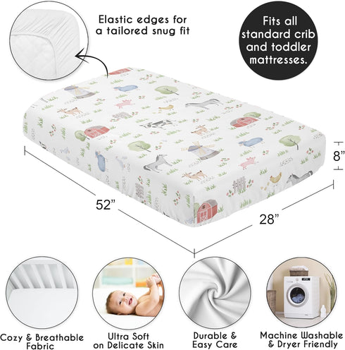 Sweet Jojo Designs Fitted Baby Crib Sheets (Farm Animals) for Boys or Girls, Infant Nursery, Toddler Room - Standard Size (Farmhouse, Southern, Co...