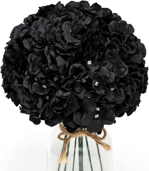 10pcs Hydrangea Silk Flowers Heads with Stems Artificial Hydrangea Flowers for Wedding Home Party Baby Shower Decor (Black)...