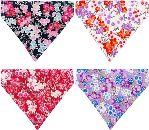 PET SHOW 4Pcs Small Dog Bandanas Slide on Collar Set Washable Cherry Blossoms Puppies Cat Bandanas Bibs Slip Through Collar Accessories for Boy Gi...