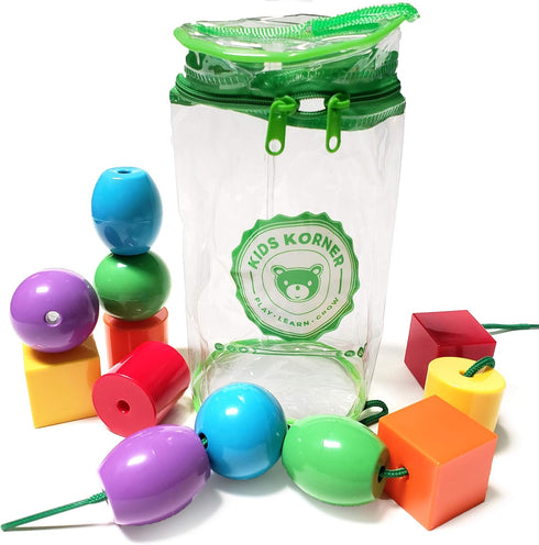 Jumbo Lacing Beads for Kids - Montessori Toddler Games and Educational Toys - Rainbow Matching Game and Stringing Bead Set with Toy Storage and Le...