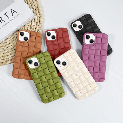 for iPhone 13 Case iPhone 14 Case Cute 3D Weave Grid Design for Women Girls Soft TPU Silicone Phone Case Raised Bumper Corners Full Protective Cas...