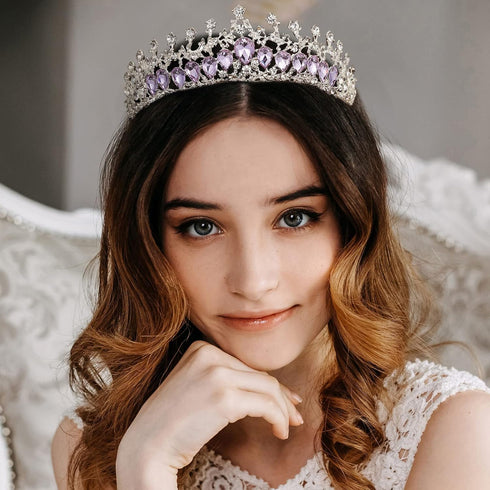 AW BRIDAL Tiaras and Crowns for Women Purple Crystal Princess Tiara - Queen Crown Headband for Halloween Costume Party Prom Wedding Christmas Hair...