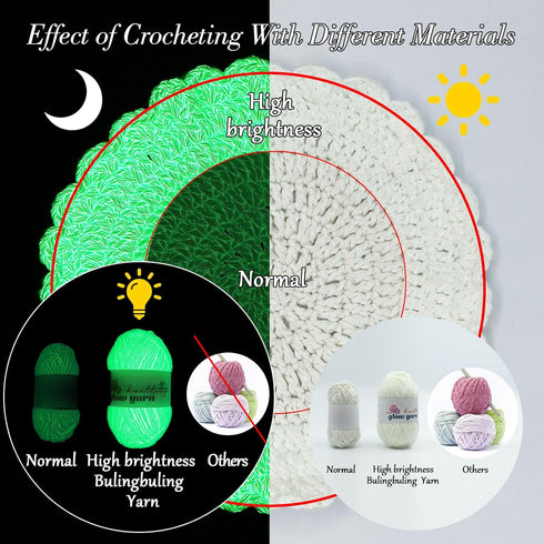 Glow in The Dark Yarn, Crochet Yarn for Crocheting,Yarn for DIY Art,Knitting, Crocheting and Crafts, 5 Pack Total 260g/9oz-275 Green yards......