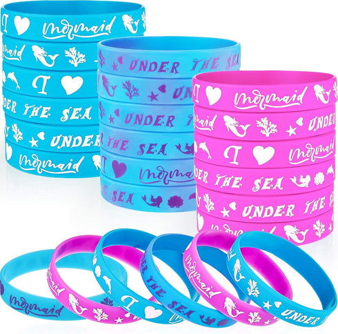 Gejoy 30 Pieces Mermaid Party Favors Mermaid Silicone Wristband Bracelet Under The Sea Parties Wristband Birthday Favors Under The Sea Party Suppl...