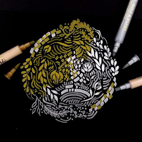 Kuretake Zig Gold and Silver pens Assortment Set, Professional Quality for Artist, Christmas Card, Brush Lettering, Illustration, Card Making, Wri...