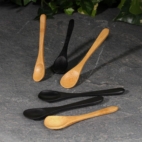 BambooMN Bamboo Black Serving Spoons, Mini Salt Spoon/Tiny Wooden Spoons for Spices, 10pcs Black Oval 3.5"...