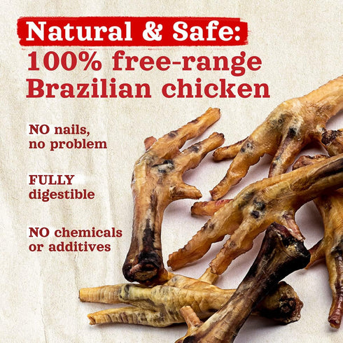 Natural Farm Nail-Free Chicken Feet Dog Treats (20 Pack), 100% Free-Range Air Dried Chicken Feet, No Nails, Fully Digestible, High Protein, Low Ca...