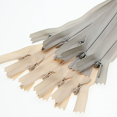 16 Inch Invisible Zippers Beige Grey Color 40.64 cm Closed End Nylon Coil Hidden Zipper for Sewing Craft Dress Pillow Bag Sofa Cushion Mixed 10 PC...